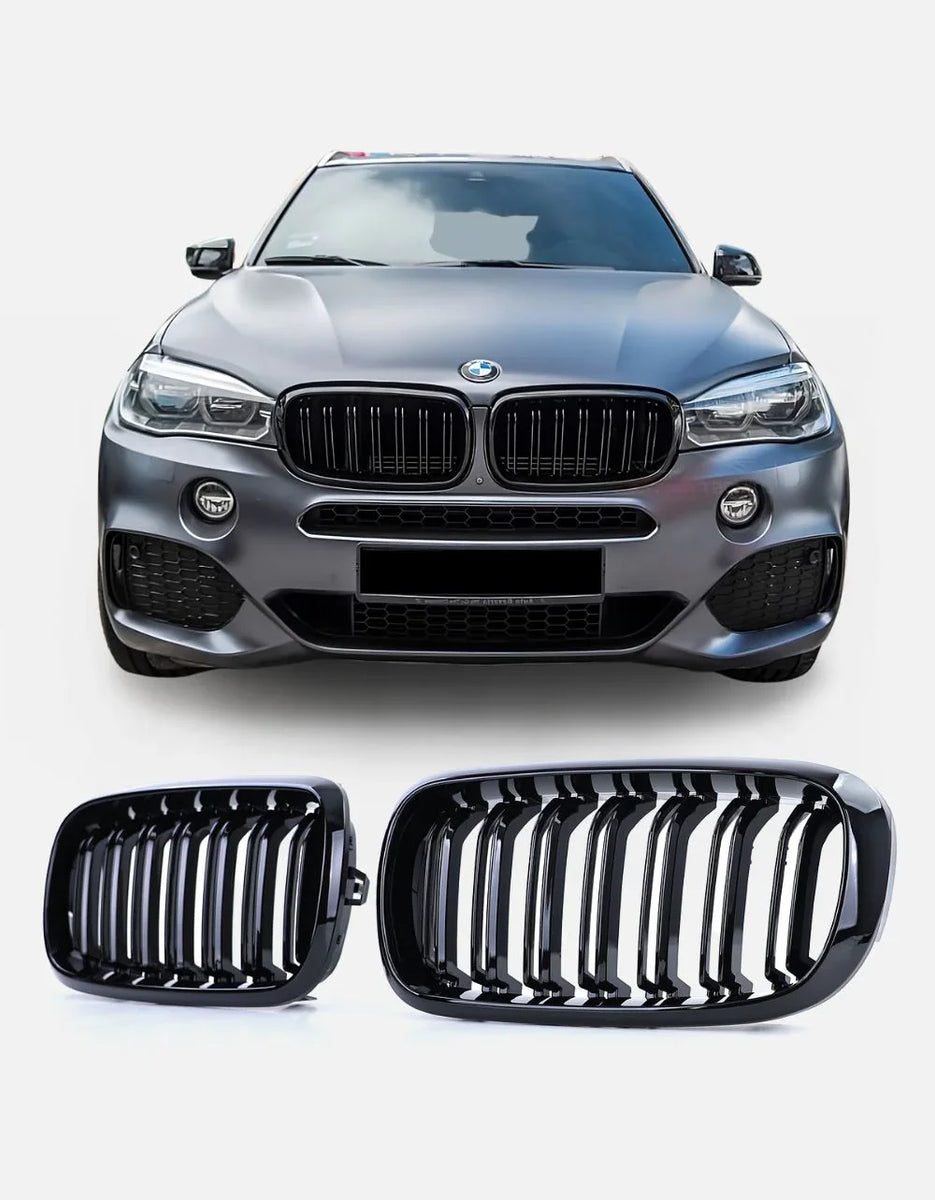 Griglie Paraurti Anteriore Per BMW X5 F15 2012-2018 - Nero Con Finiture Cromate, Ricambio 7325395, 2 Pezzi