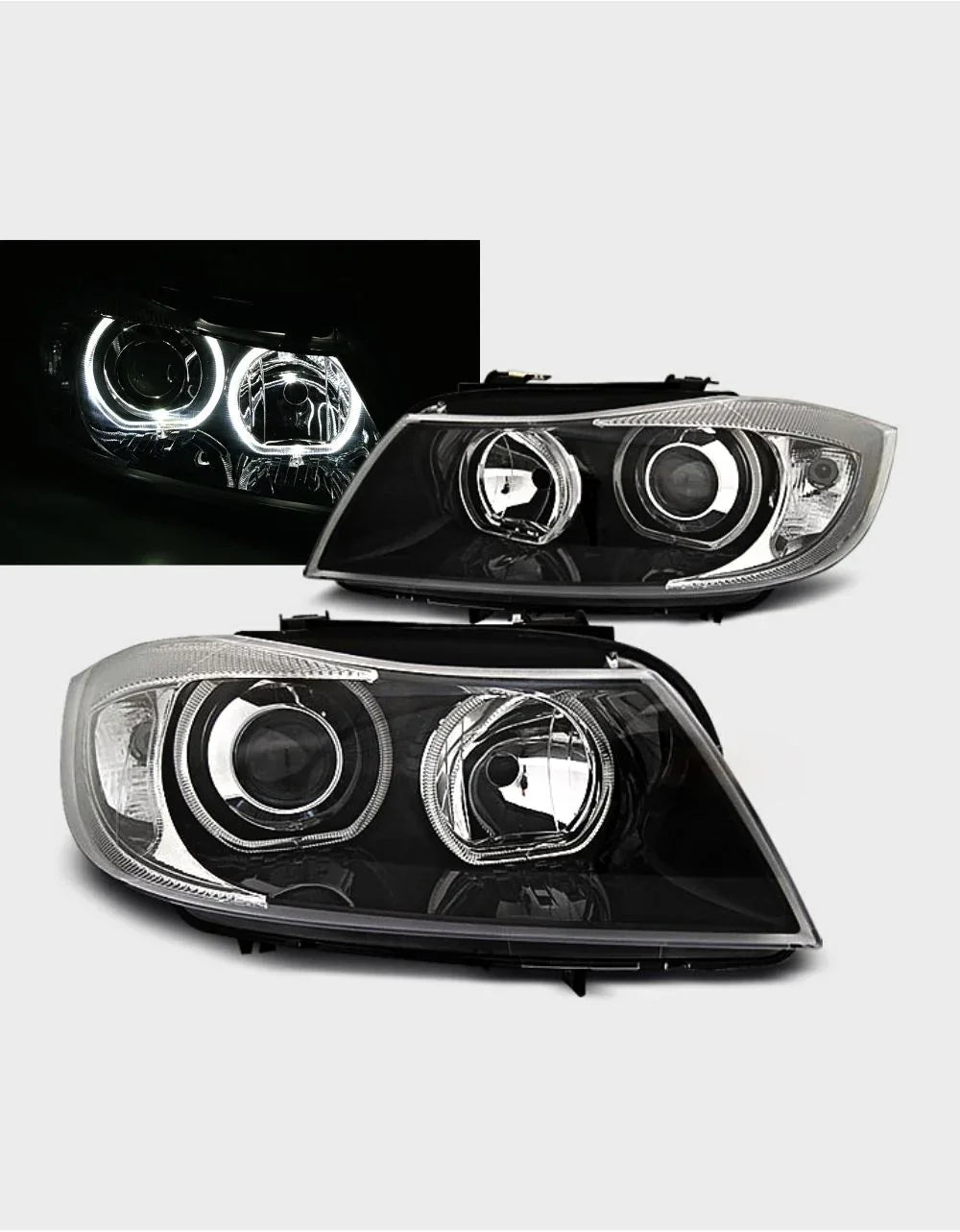 BMW Serie 3 E90 E91 2008-2011 Fari Anteriori Angel Eyes LED - autorivallo
