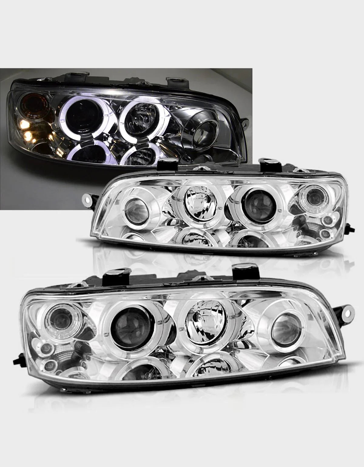 Fiat Punto 2 1999-2003 Fari Anteriori Angel Eyes LED Cromati - autorivallo