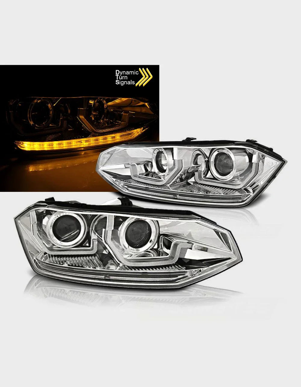 VW Polo AW 2017-2021 Fari Anteriori Luci Diurne LED Cromati - autorivallo