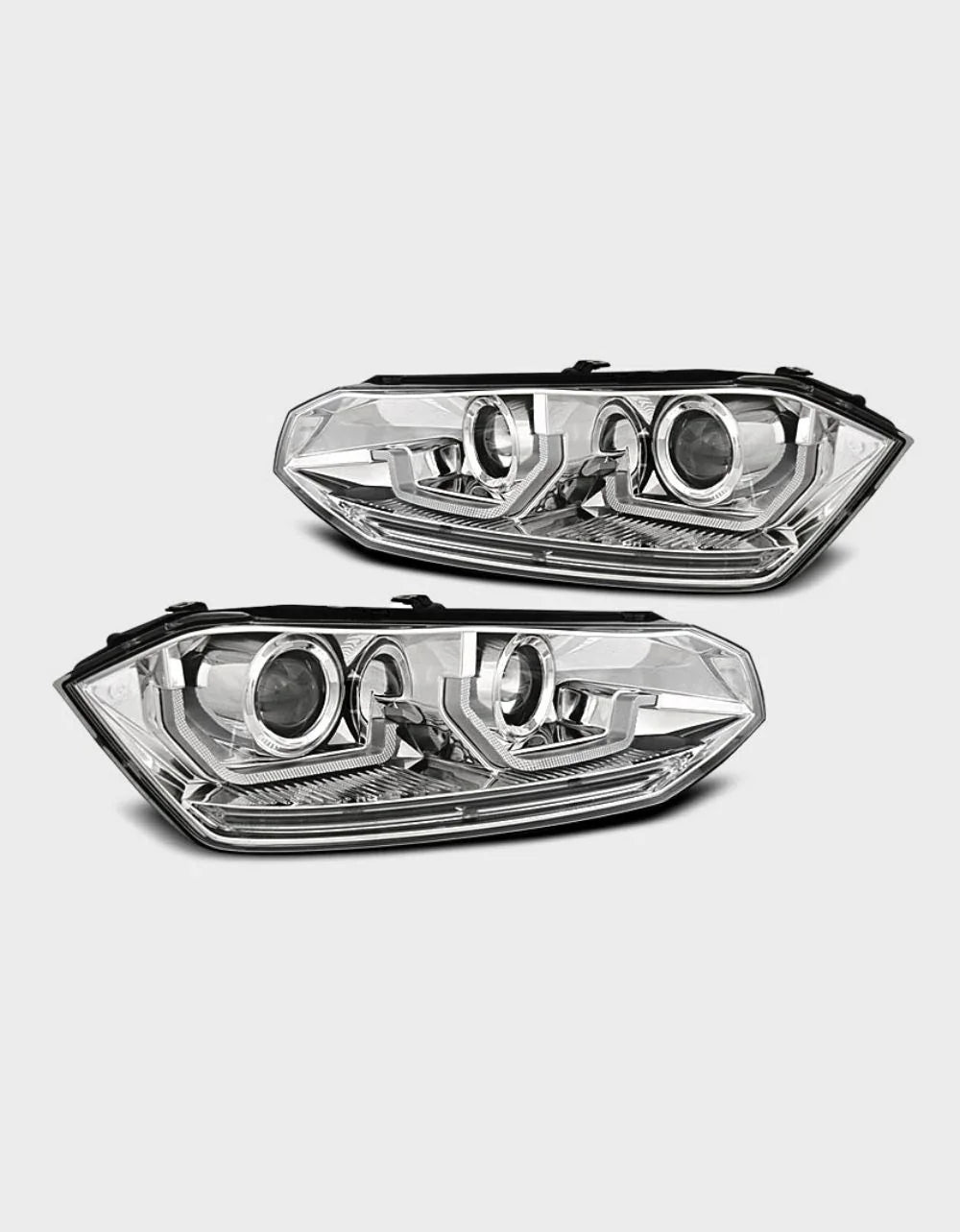 VW Polo AW 2017-2021 Fari Anteriori Luci Diurne LED Cromati - autorivallo