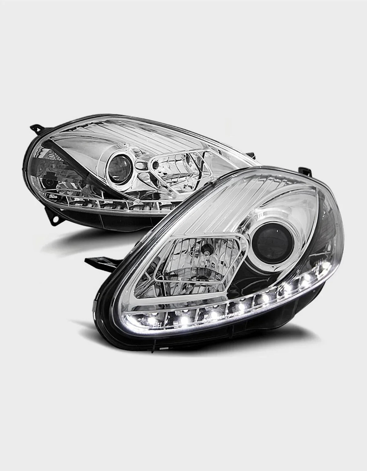 Fiat Punto EVO 199 2009-2012 Fari Anteriori Cromati DRL LED - autorivallo
