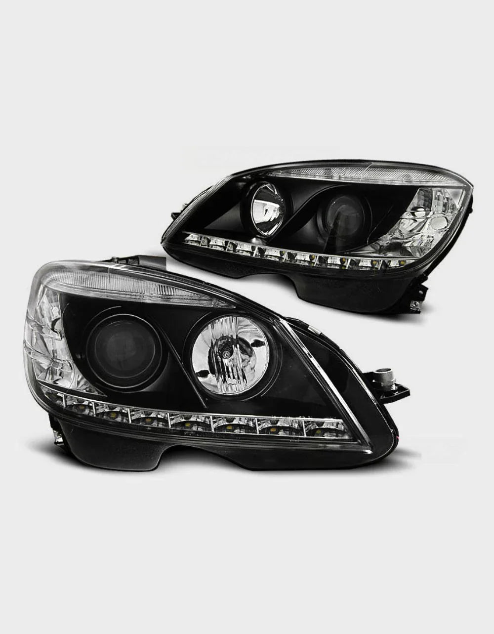 Mercedes C W204 07-10 Fari Anteriori Luci Diurne LED - Nero - autorivallo