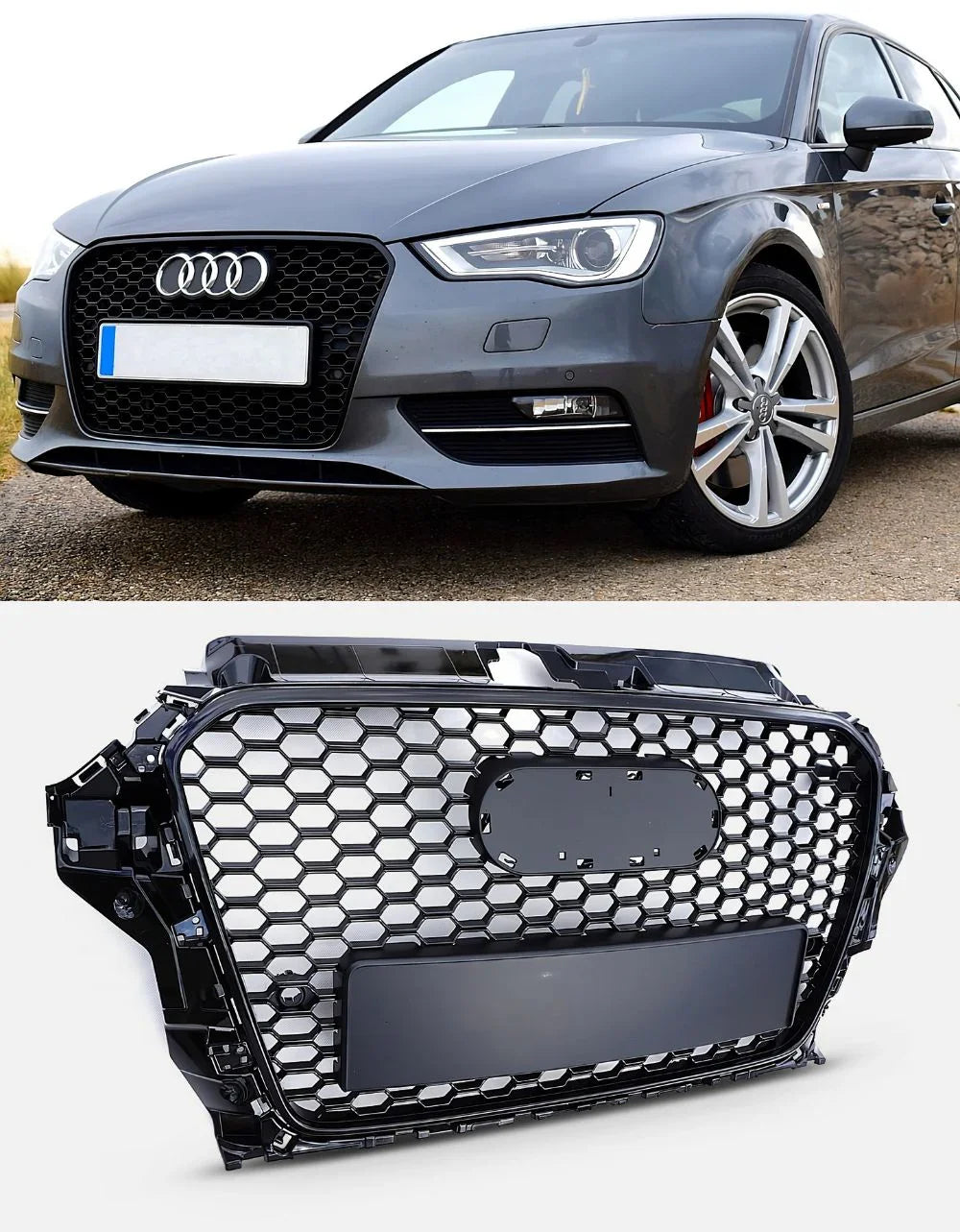 Audi A3 8V 2012-2016 Griglia RS3 a Nido D'ape Nero Lucido - autorivallo