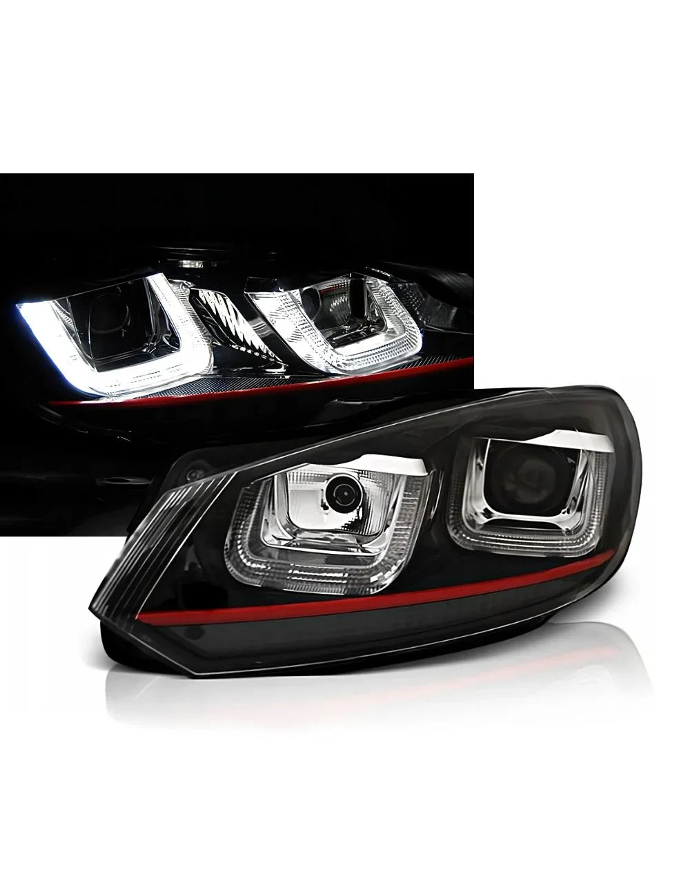 VW Golf 6 2008-2012 Fari Anteriori Luci Diurne U-LED GTI Look - autorivallo