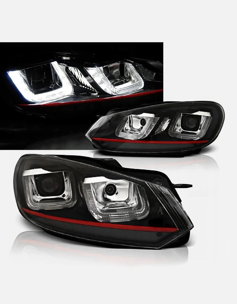 VW Golf 6 2008-2012 Fari Anteriori Luci Diurne U-LED GTI Look - autorivallo