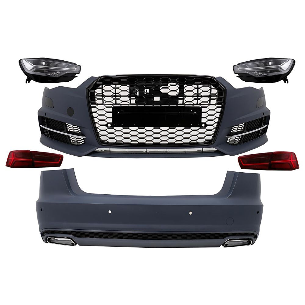 Audi A6 C7 4G Berlina 2011-2017 Body Kit Completo 2018 Design (Fari Anteriori LED, Fanali Posteriori LED, Paraurti RS6, Paraurti Sport, Griglia RS6 