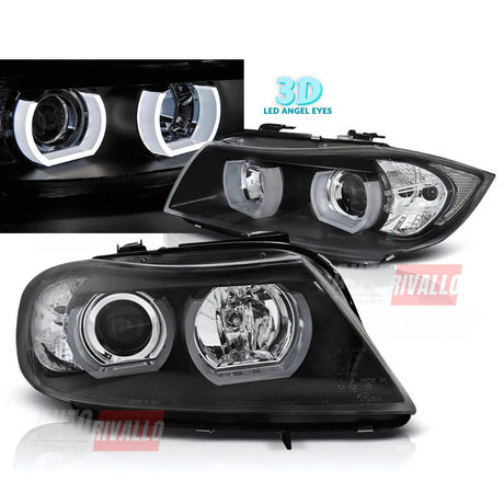 BMW Serie 3 E90 E91 2005-2008 Fari Anteriori Angel Eyes 3D LED