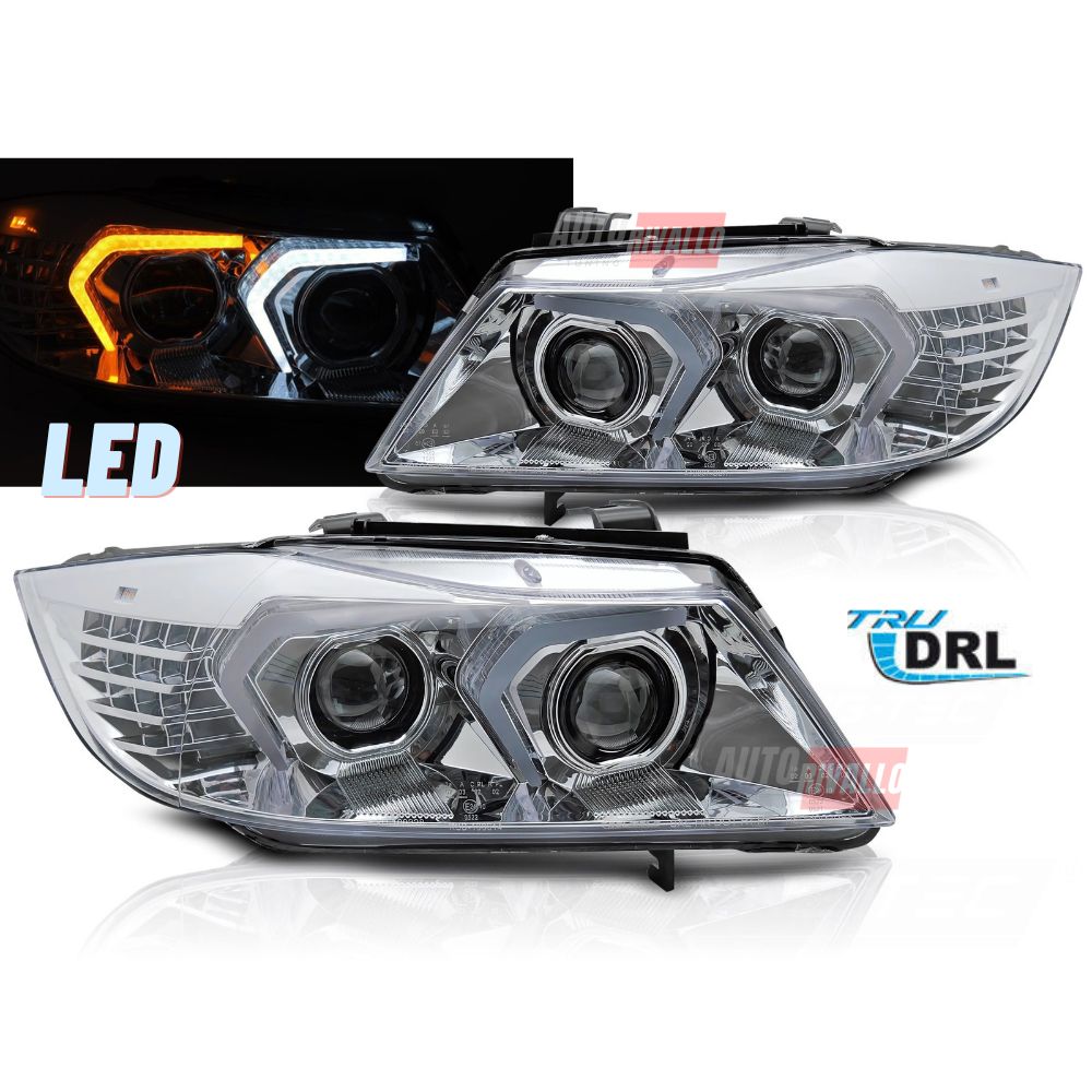 BMW Serie 3 E90 E91 2005-2008 Fari Anteriori Full LED Cromati