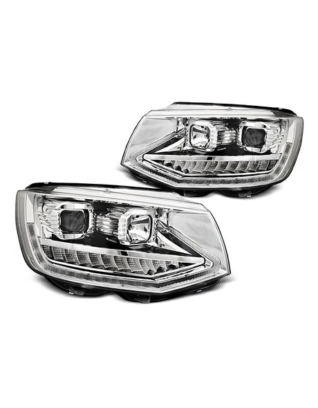 VW T6 2015-2019 Fari Anteriori DRL LED Frecce Dinamiche Cromati