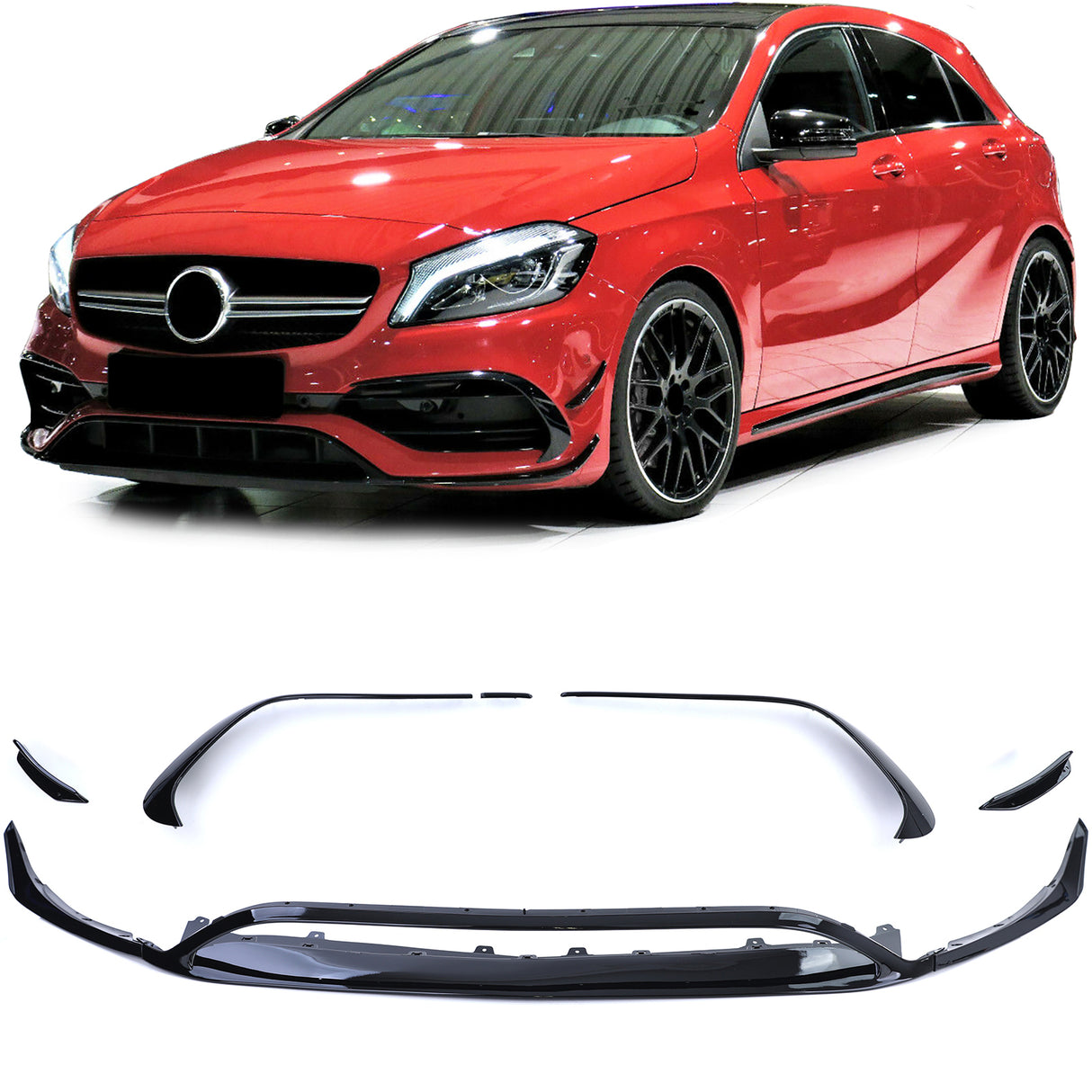 Mercedes Classe A W176 15-18 Spoiler Anteriore Nero Lucido