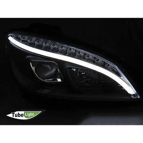 Mercedes Classe C W204 07-10 Fari Anteriori DRL LED Neri Frecce Dinamiche