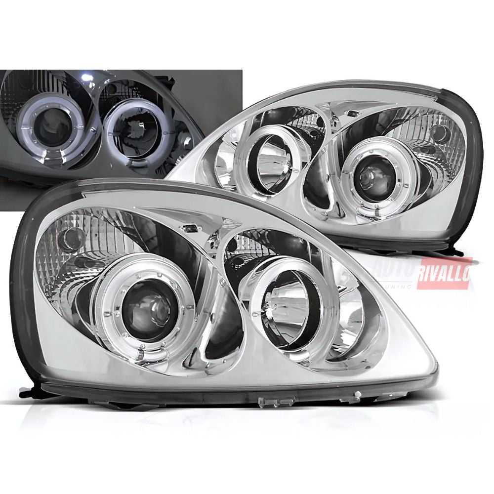 Toyota Yaris P1 99-03 Fari Anteriori Angel Eyes LED Cromati