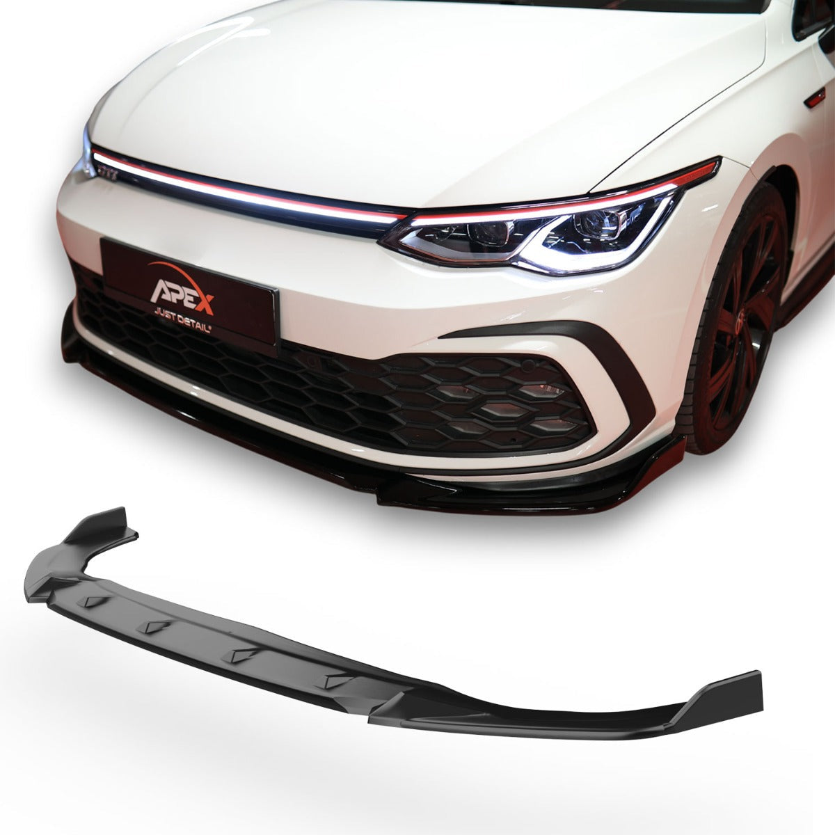 VW Golf 8 GTI, GTE, GTD, R-Line Splitter - APEX Spoiler Anteriore Nero - autorivallo
