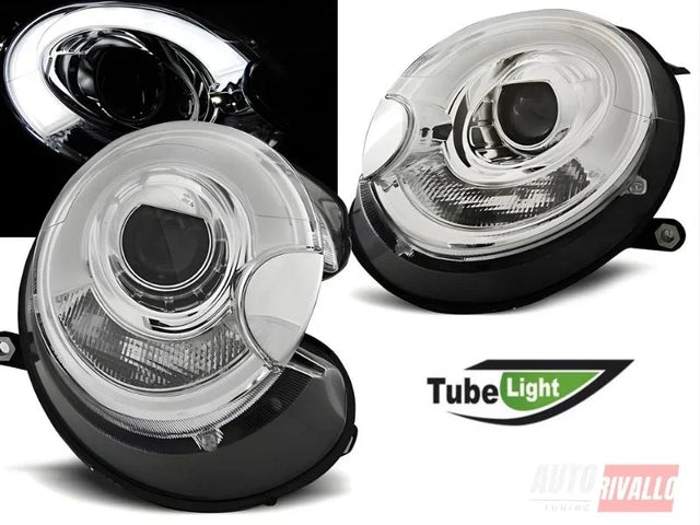 Mini R56 R57 2006-2014 Fari Anteriori Lightube LED Cromati - autorivallo