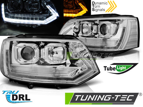 VW T5 2010-2015 Fari Anteriori LED Light Tube T6 Look Cromati - autorivallo