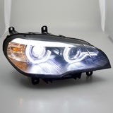 Coppia fari anteriori LED neri per BMW X5 E70 con fari Xenon di serie