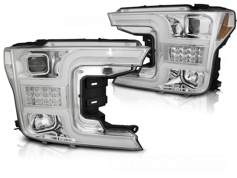 Ford F-150 Mk13 2017-2020 Fari Anteriori LED Light Tube Cromati - autorivallo