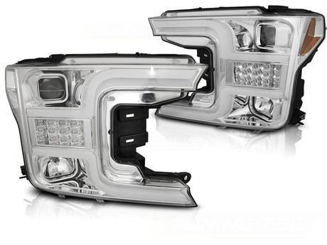 Ford F-150 Mk13 2017-2020 Fari Anteriori LED Light Tube Cromati - autorivallo