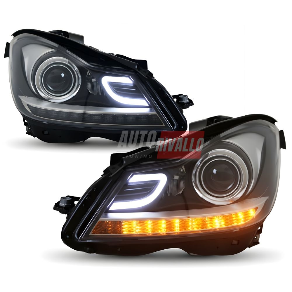 Fari anteriori con luci di posizione e freccia a LED per Mercedes W204 2011-2015.