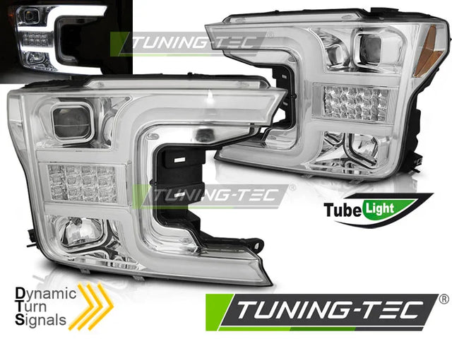 Ford F-150 Mk13 2017-2020 Fari Anteriori LED Light Tube Cromati - autorivallo