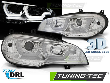 BMW X5 E70 2007-2013 Fari Anteriori LED Light Tube Cromati - autorivallo