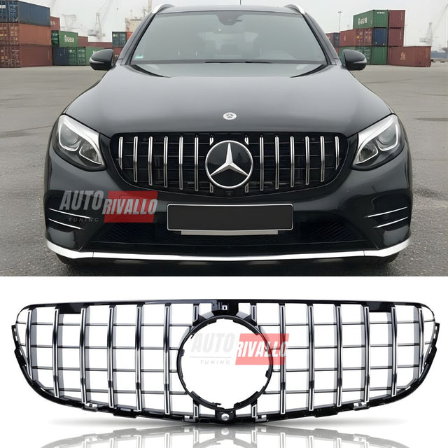 Griglia Panamericana Mercedes GLC X253 2015-2019 AMG Look cromato con supporto telecamera 360°. Qualità Premium