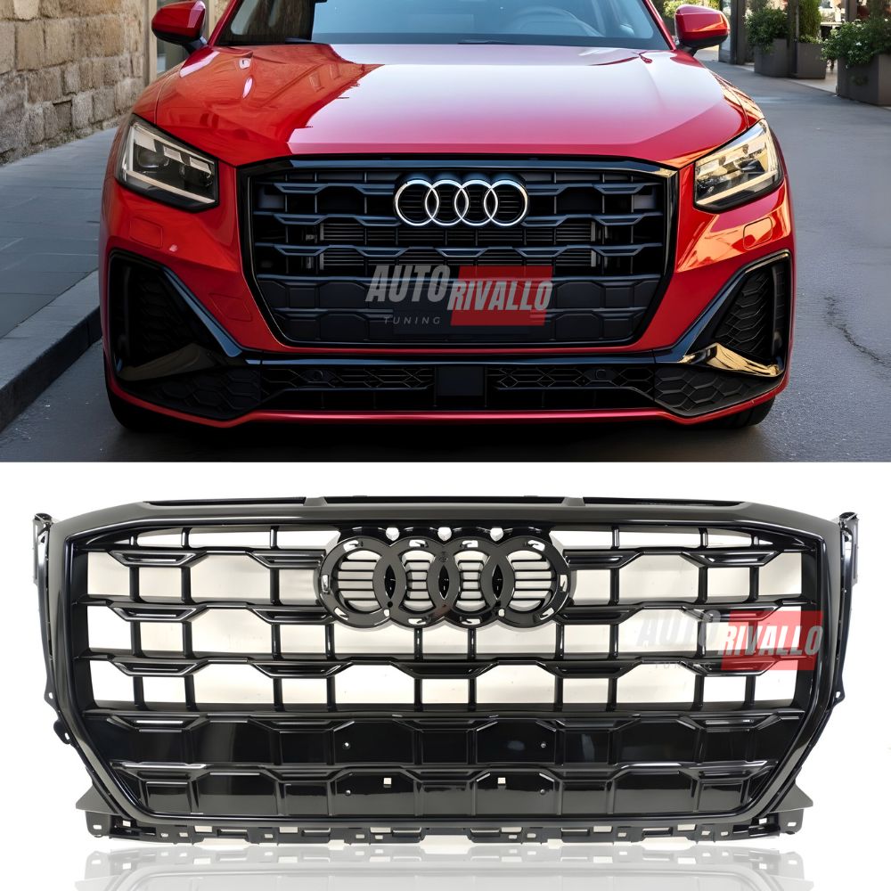 Griglia anteriore Audi Q2 Facelift 2020-2025 S-Line Look nero lucido. 