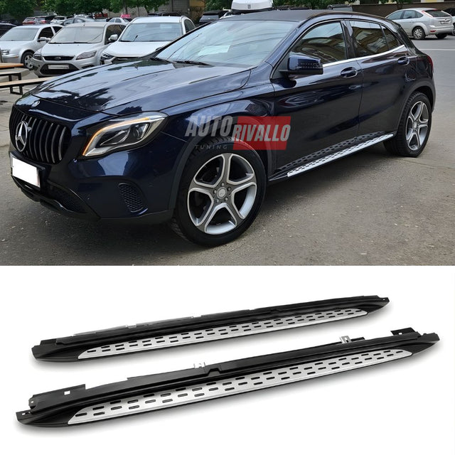 Pedane laterali AMG Look cromate per Mercedes GLA X156 2013-2019, finitura antiscivolo