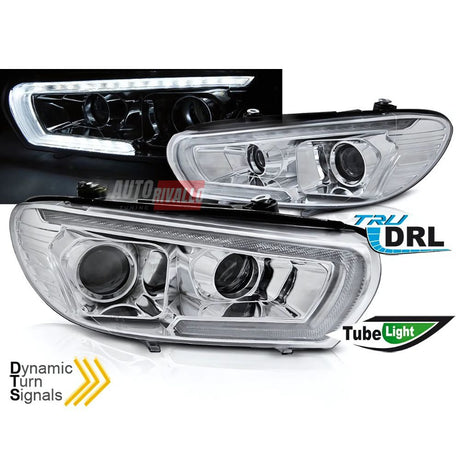 VW Scirocco 2008-2014 Fari Anteriori LED DRL Cromati con Frecce Dinamiche