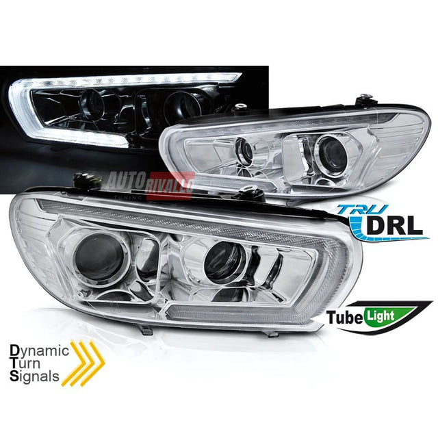VW Scirocco 2008-2014 Fari Anteriori LED DRL Cromati con Frecce Dinamiche