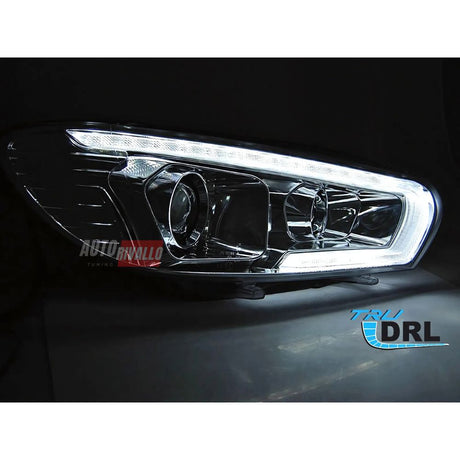 Coppia Fari Anteriori LED DRL Cromati con Frecce Dinamiche VW Scirocco 2008-2014