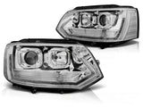 VW T5 2010-2015 Fari Anteriori LED Light Tube T6 Look Cromati - autorivallo