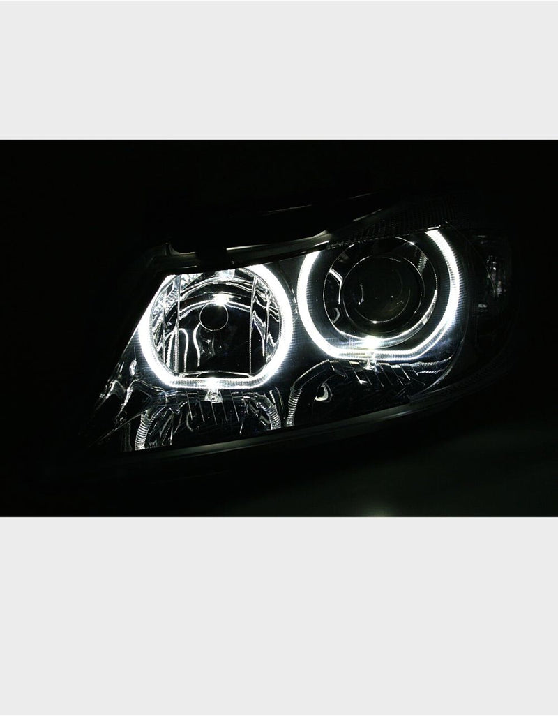 BMW Serie 3 E90 E91 Fari Anteriori Angel Eyes a LED Fanali Nero