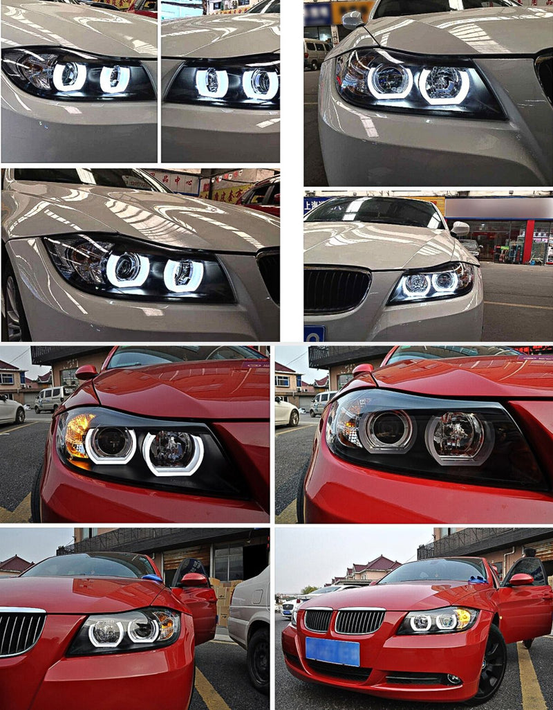BMW Serie 3 E90 E91 05-08 Fari Anteriori Angel Eyes 3D U-LED