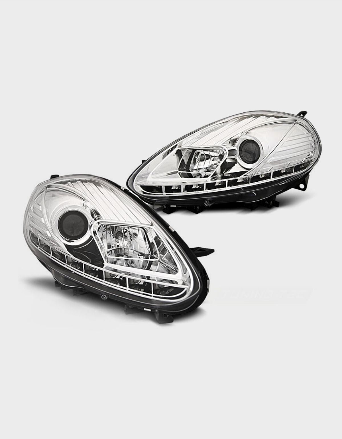 Fiat Punto EVO 199 2009-2012 Fari Anteriori Cromati DRL LED