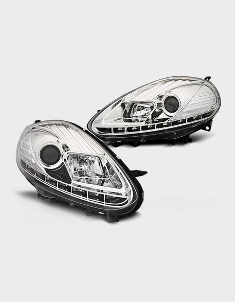 Fiat Punto EVO 199 2009-2012 Fari Anteriori Cromati DRL LED