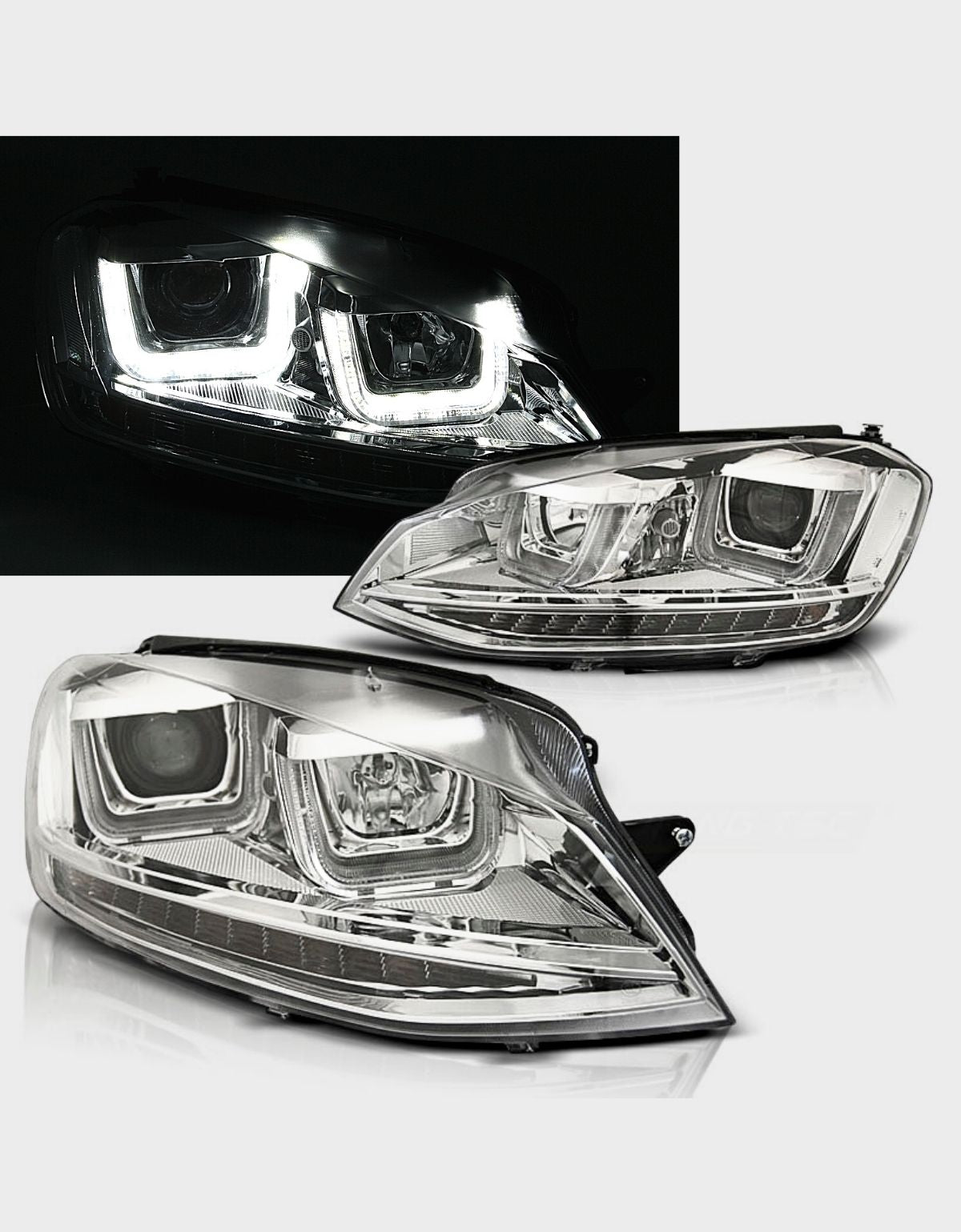 VW Golf 7 VII 2012-2017 Fari Anteriori Cromato Con Frecce e Luci Diurne a LED