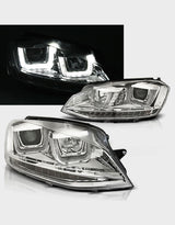 VW Golf 7 VII 2012-2017 Fari Anteriori Cromato Con Frecce e Luci Diurne a LED