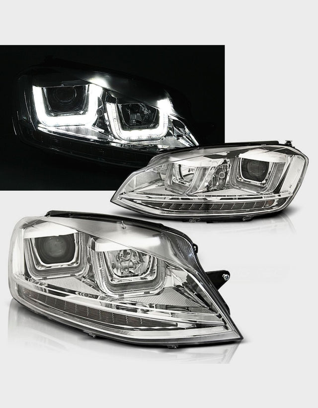 VW Golf 7 VII 2012-2017 Fari Anteriori Cromato Con Frecce e Luci Diurne a LED
