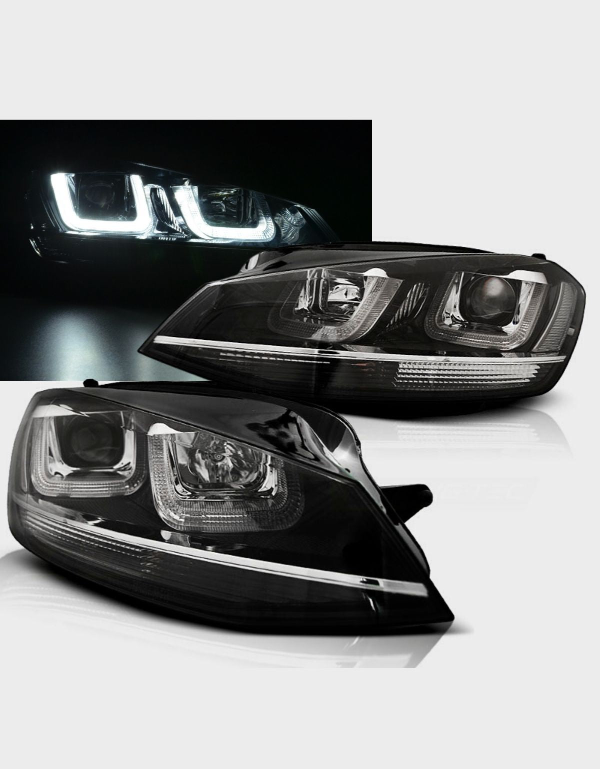 VW Golf 7 2012-2017 Fari Anteriori Nero / Cromato in Ottica R-Line Con Luci Diurne LED