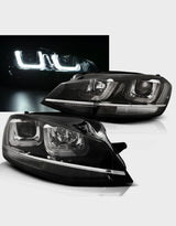 VW Golf 7 2012-2017 Fari Anteriori Nero / Cromato in Ottica R-Line Con Luci Diurne LED