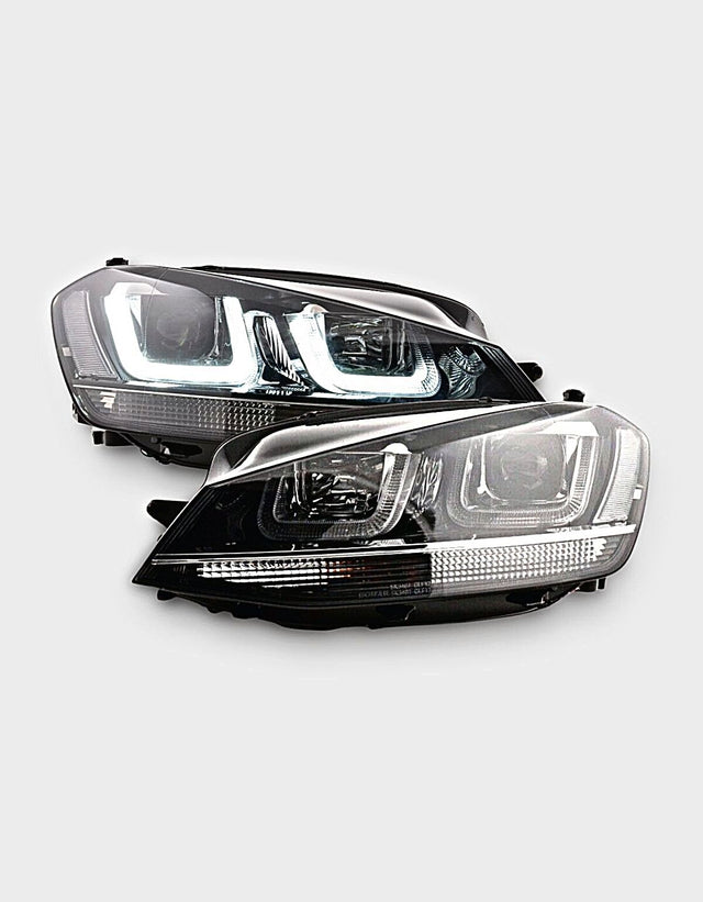 VW Golf 7 2012-2017 Fari Anteriori Nero / Cromato in Ottica R-Line Con Luci Diurne LED