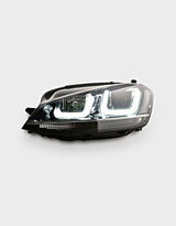 VW Golf 7 2012-2017 Fari Anteriori Nero / Cromato in Ottica R-Line Con Luci Diurne LED