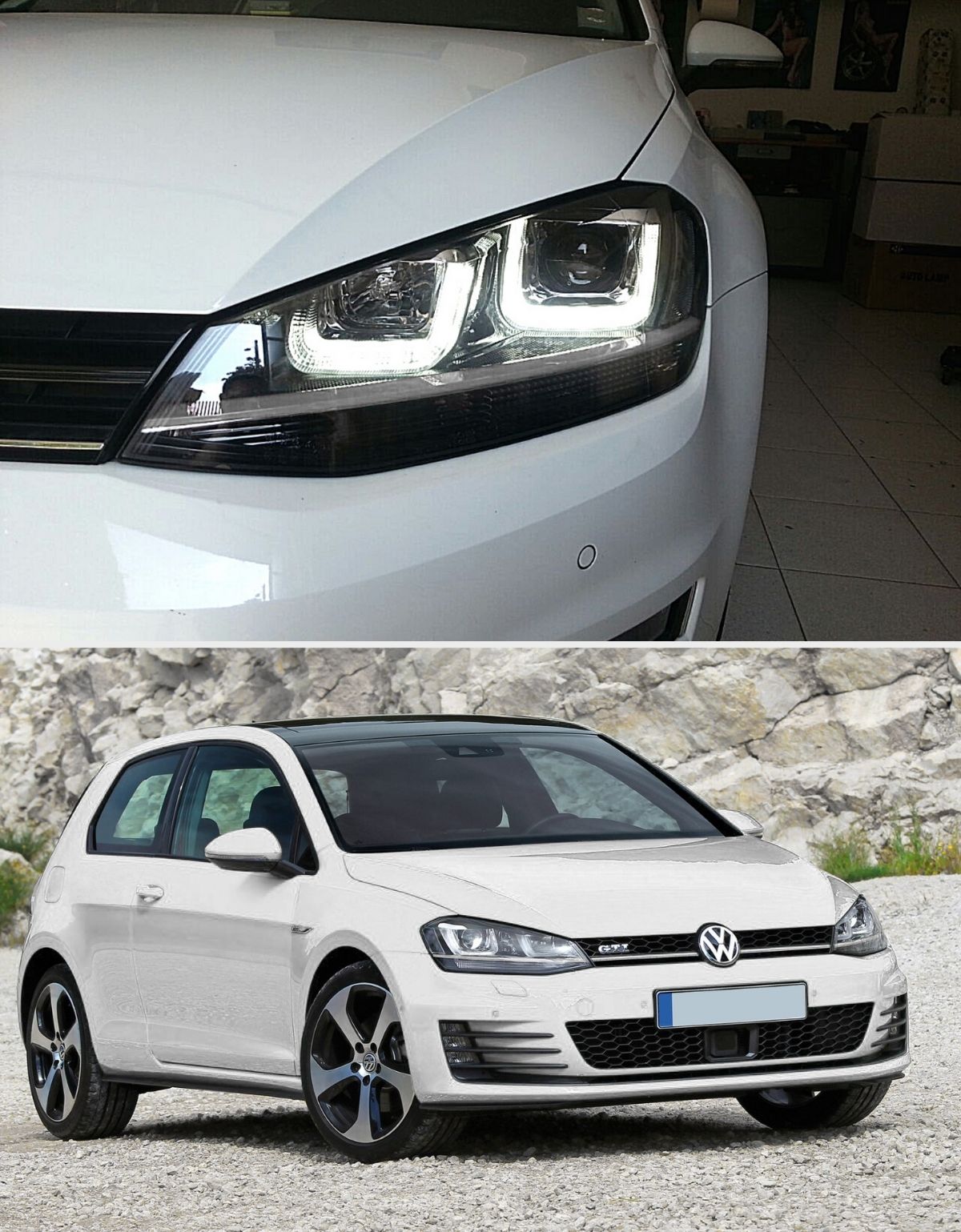 VW Golf 7 2012-2017 Fari Anteriori Nero / Cromato in Ottica R-Line Con Luci Diurne LED