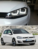 VW Golf 7 2012-2017 Fari Anteriori Nero / Cromato in Ottica R-Line Con Luci Diurne LED