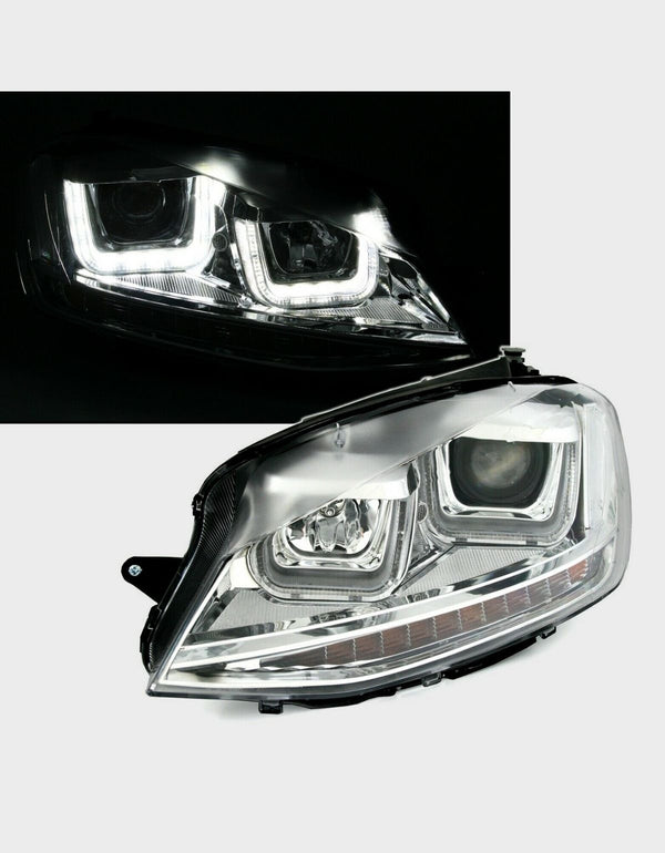 VW Golf 7 VII 2012-2017 Fari Anteriori Con Luci Diurne a LED Doppia U - Indicatori LED