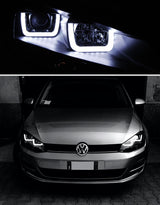 VW Golf 7 VII 2012-2017 Fari Anteriori Nero Con Luci Diurne a LED Doppia U