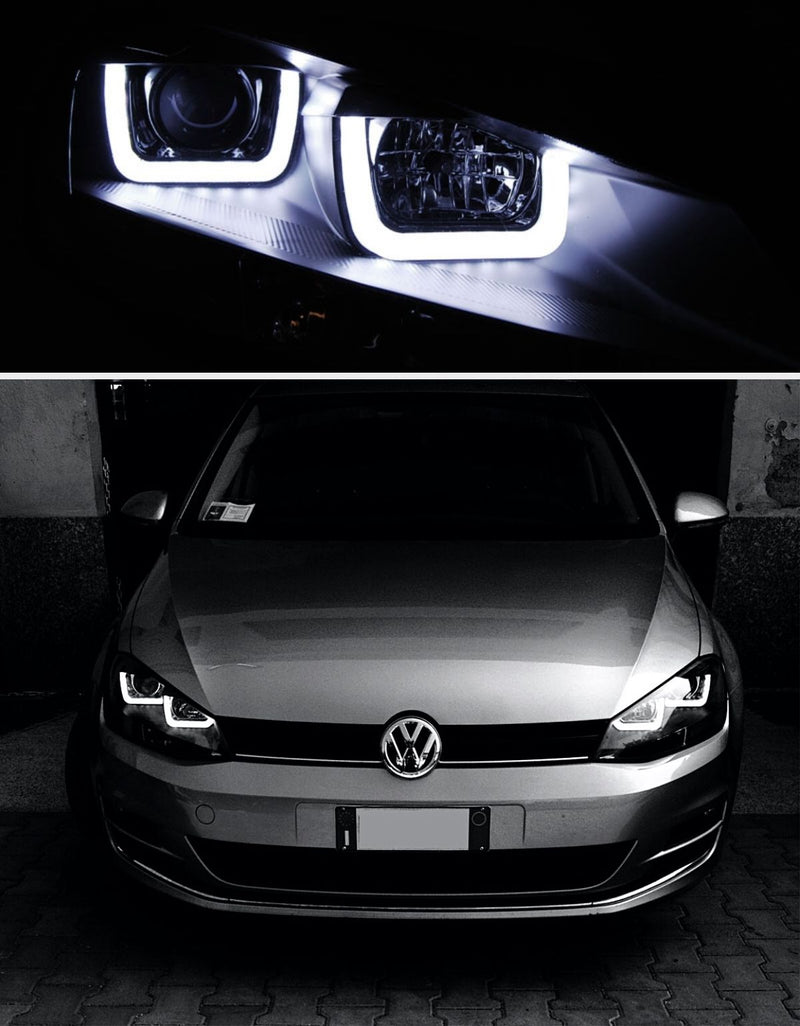 VW Golf 7 VII 2012-2017 Fari Anteriori Nero Con Luci Diurne a LED Doppia U