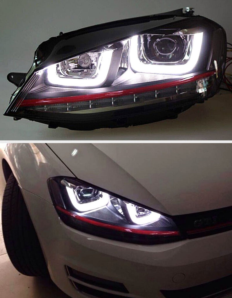 VW Golf 7 2012-2017 Fari Anteriori Frecce a LED in Ottica GTI - XENON Look con luci diurne a LED